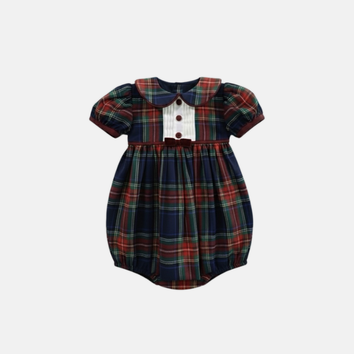 Blue Plaid Pintuck Romper