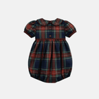 Blue Plaid Pintuck Romper