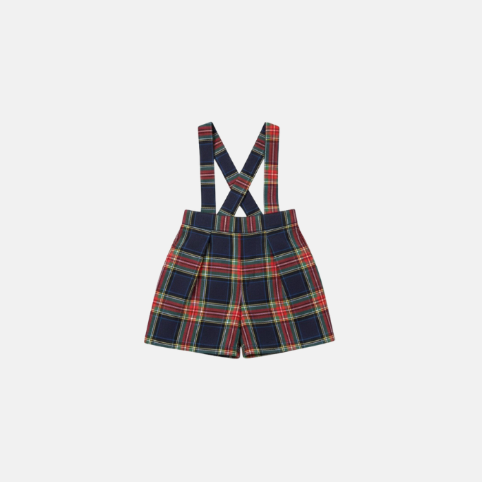 Blue Plaid Suspender Shorts