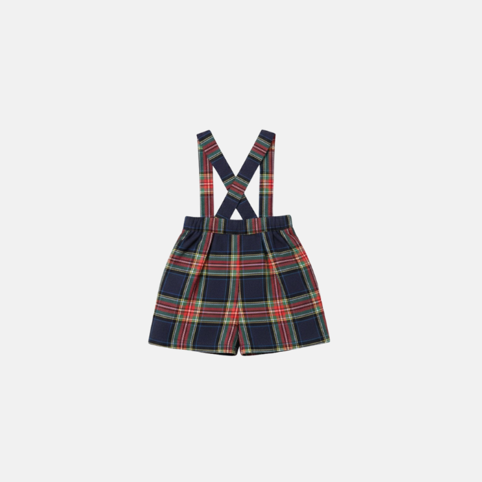 Blue Plaid Suspender Shorts