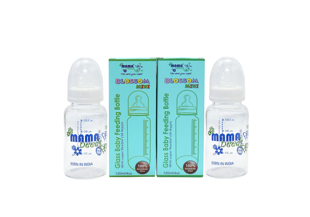 BLOSSOM MINI, 120 ml, 100% Borosilicate Glass Feeding Bottle ( Pack of 2)