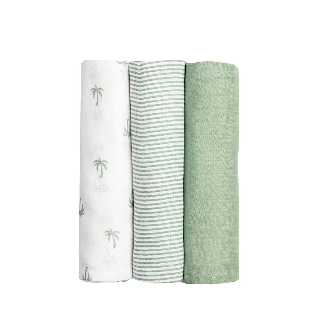 Unisex Organic Cotton Muslin Swaddles, 0-1 years-Palm Paradise-Green