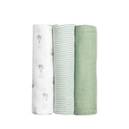 Unisex Organic Cotton Muslin Swaddles, 0-1 years-Palm Paradise-Green