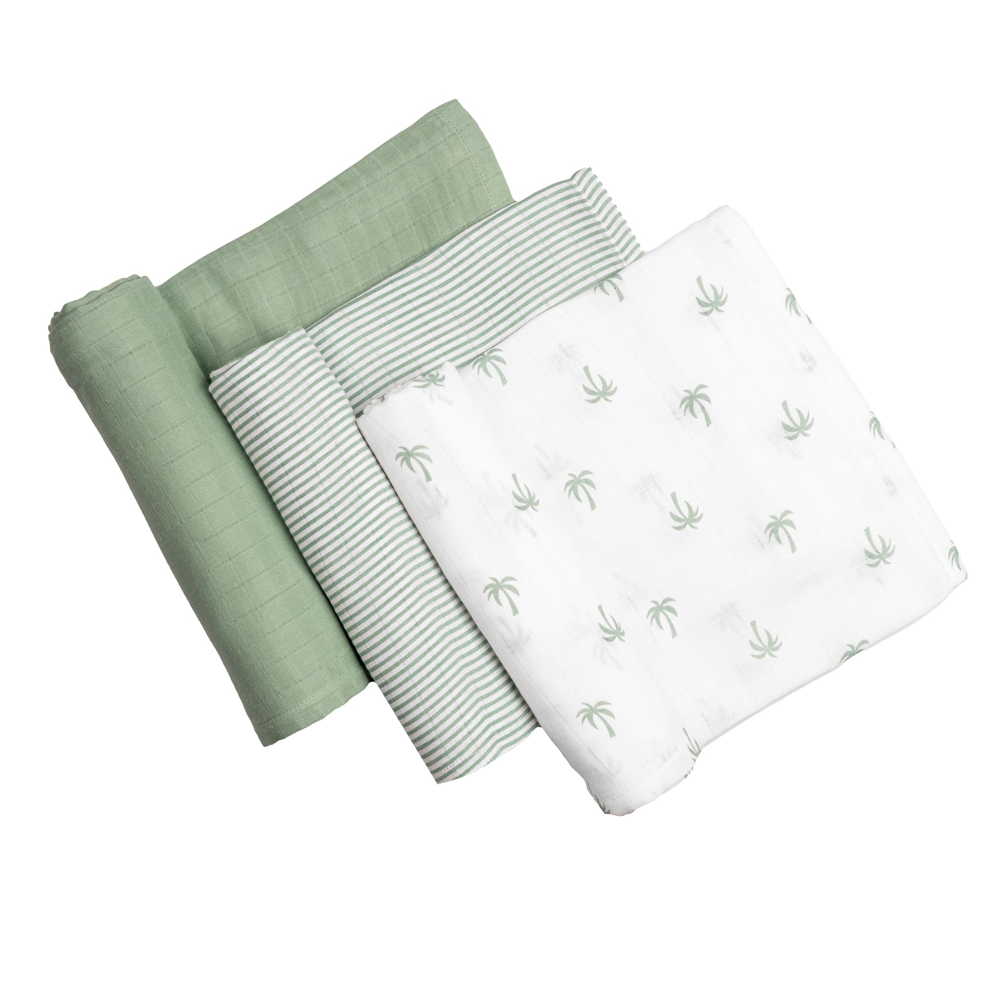 Unisex Organic Cotton Muslin Swaddles, 0-1 years-Palm Paradise-Green