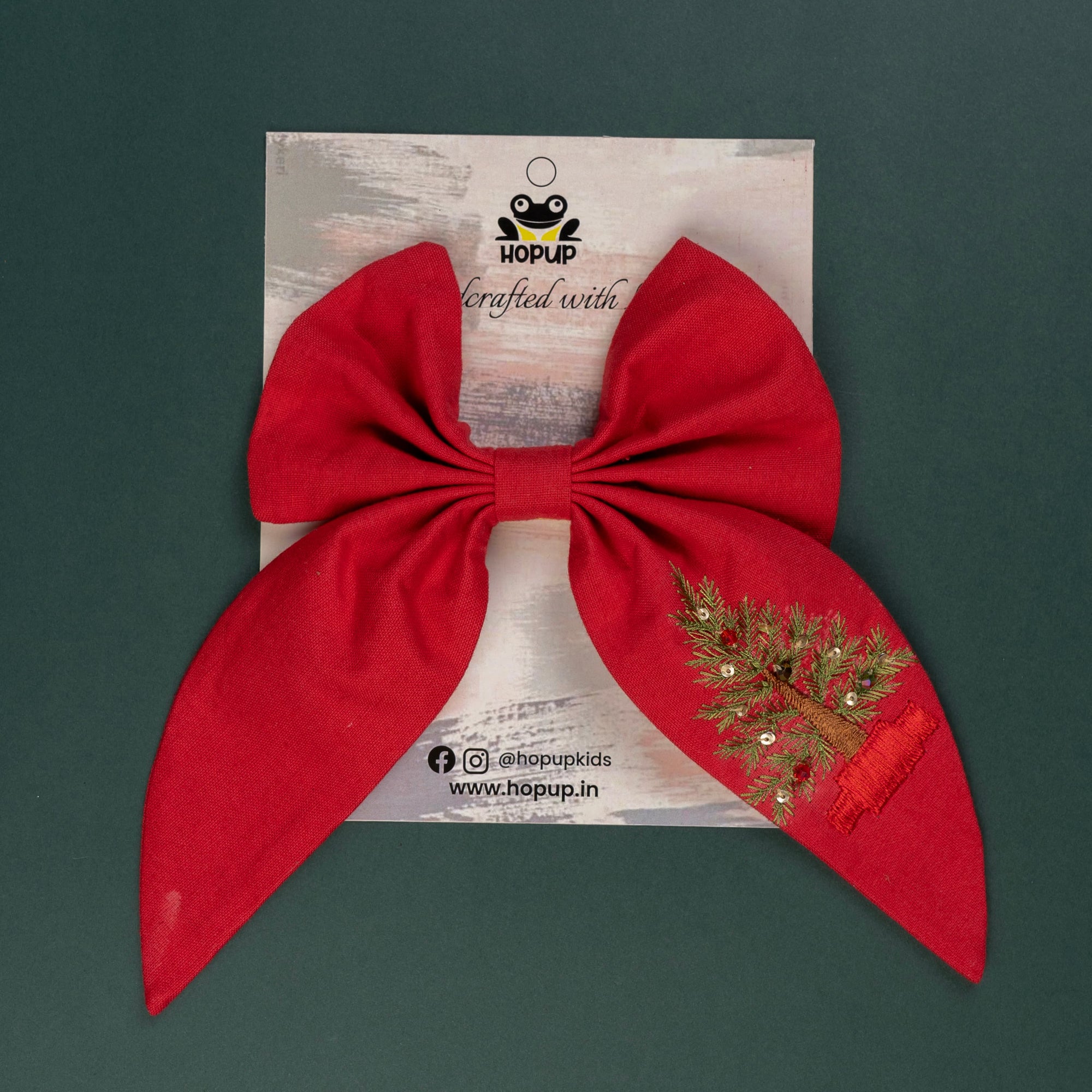 Evergreen Spark – Big Designer Christmas Tree Hair Bow (Set of 1)