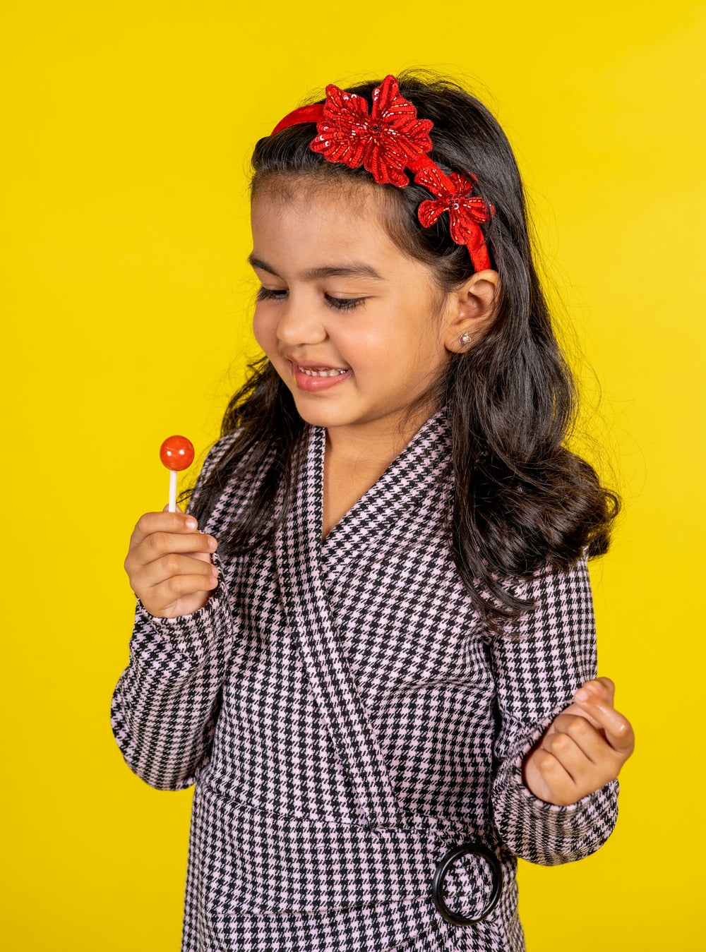 Bright Red Crystal Flowers Hair Band – Handmade Floral Hairband for Girls
