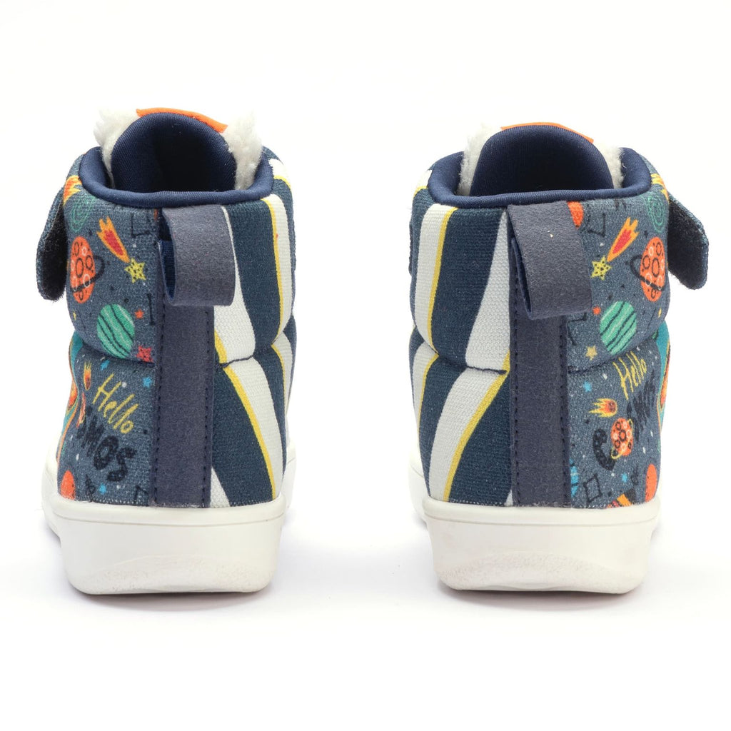 Kids Space Hi-Top Sneakers | Cosmic-Themed Quilted Lace-Up Shoes | Lightweight & Anti-Skid Sneakers for Kids
