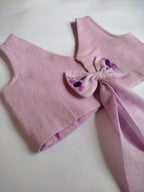 Lilac Whisper: Hand Embroidered Lavender Full Length Skirt Top Set In Moss Cotton Fabric With Bowclip