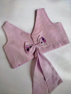 Lilac Whisper: Hand Embroidered Lavender Full Length Skirt Top Set In Moss Cotton Fabric With Bowclip