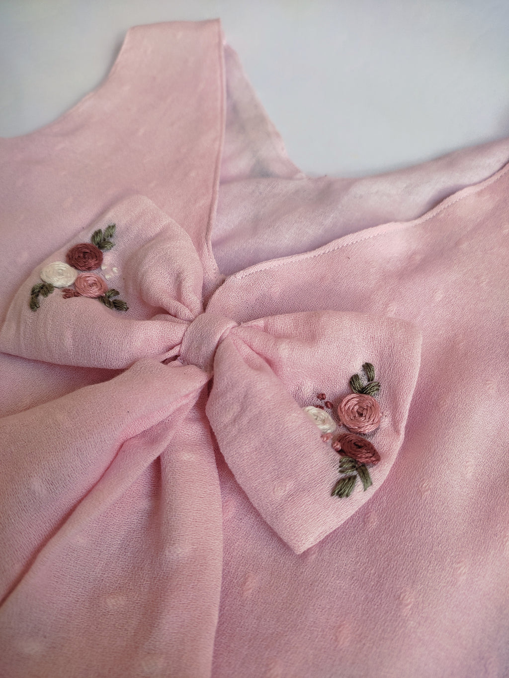 Gulabi Noor: Hand Embroidered Baby Pink Full Length Skirt Top Set In Moss Cotton Fabric With Headband