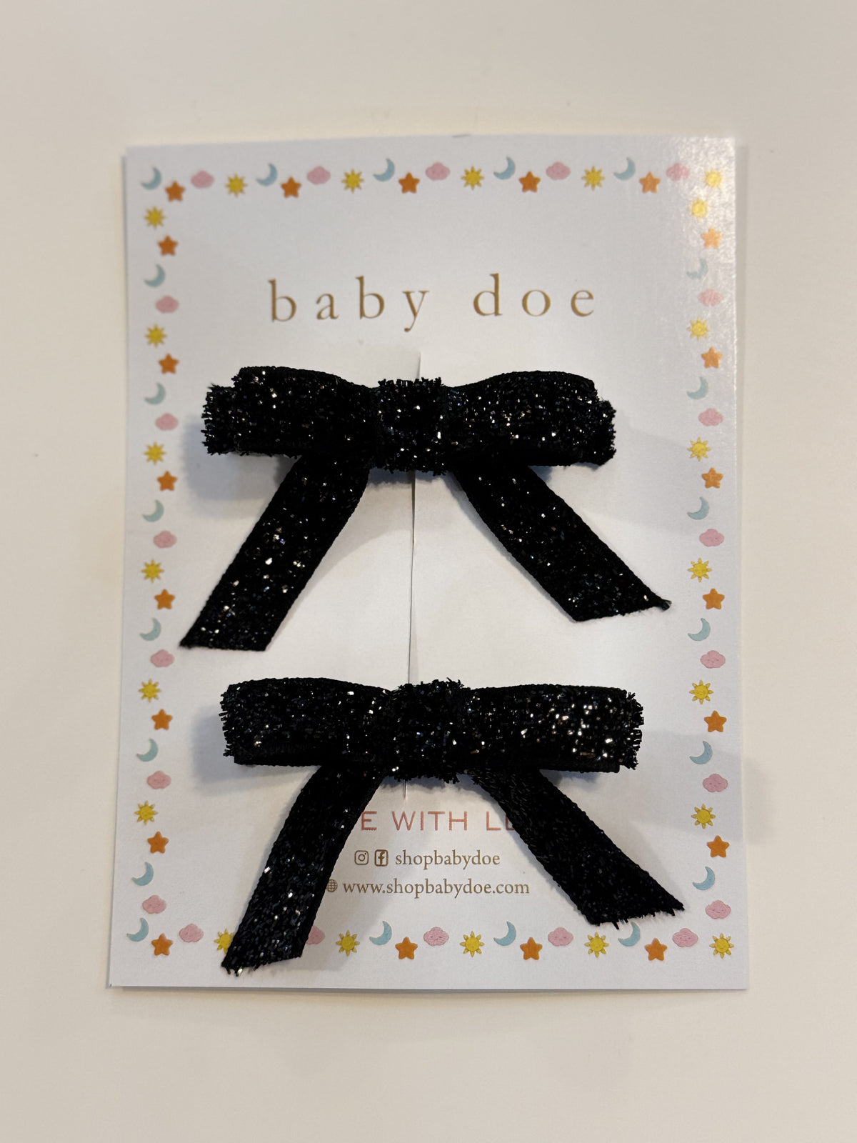 Black Glitter bow Hairclips