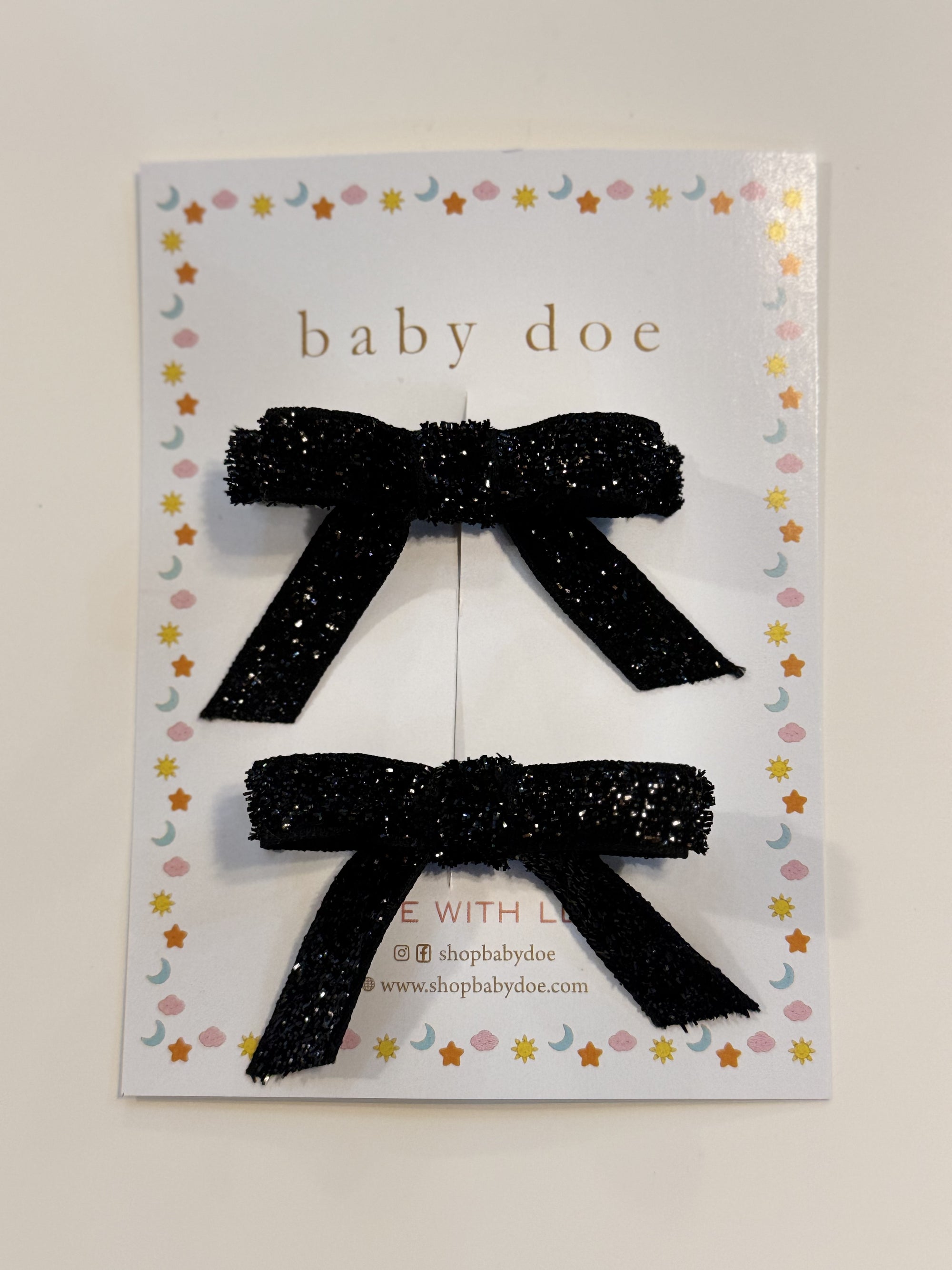 Black Glitter bow Hairclips