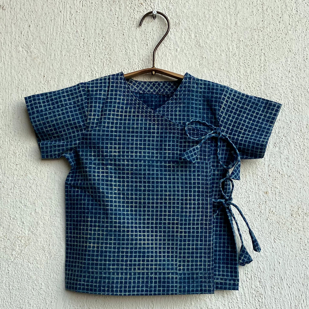 Unisex Organic Indigo Check Angarakha  + Matching Pants