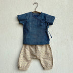 Unisex Organic Indigo Check Angarakha  +  Indigo Raidana Pants