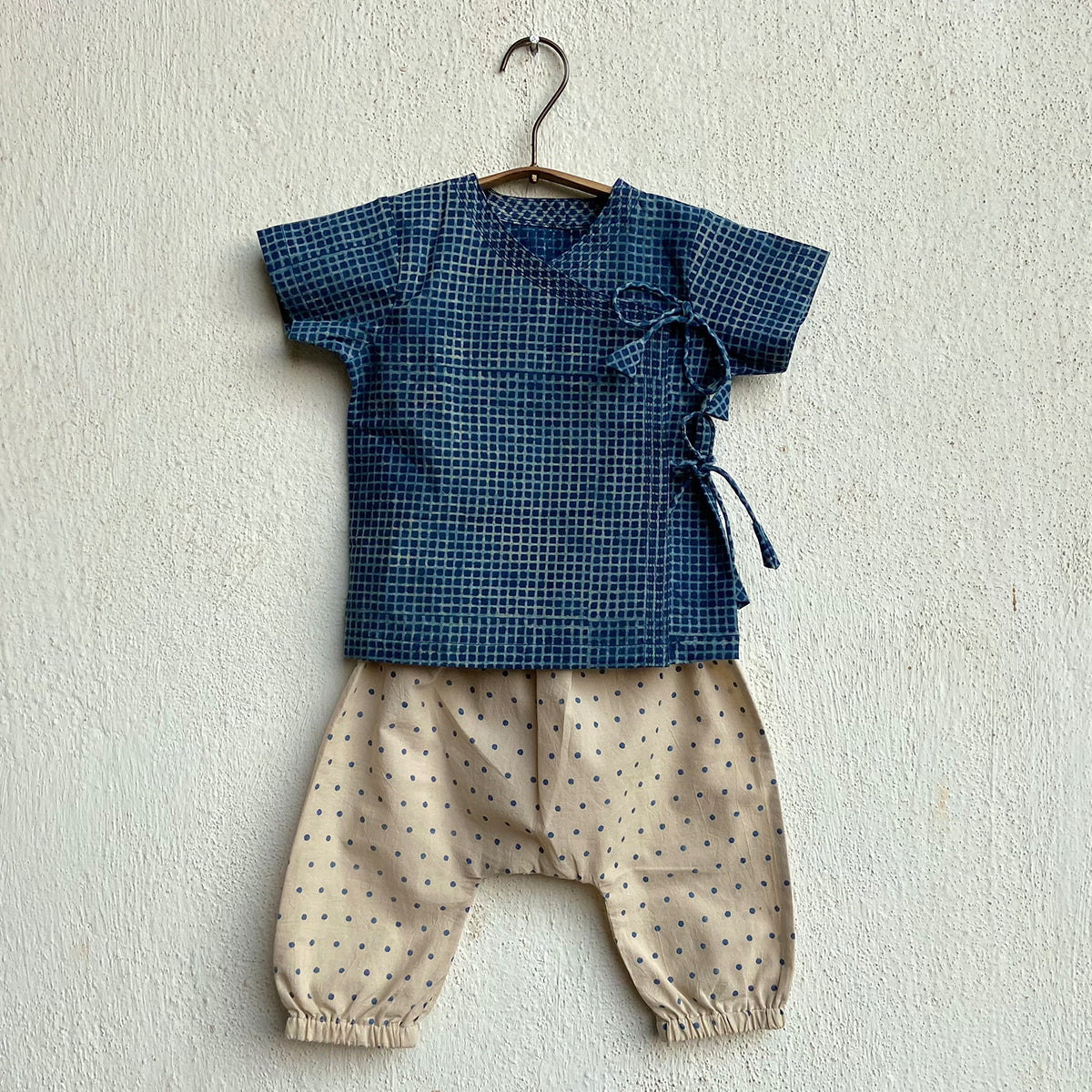 Unisex Organic Indigo Check Angarakha  +  Indigo Raidana Pants
