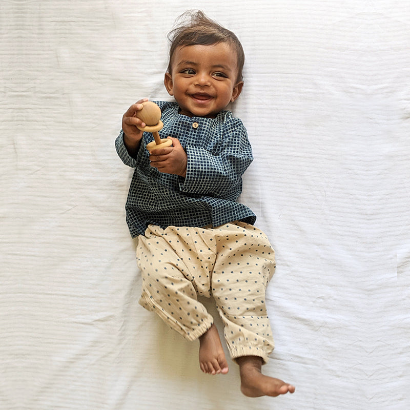Unisex Organic Indigo Check Kurta + Indigo Raidana  Pants