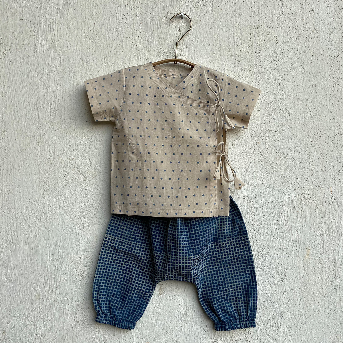 Unisex Organic Indigo Zoo Bag - Raidana And Check Angarakha + Pants