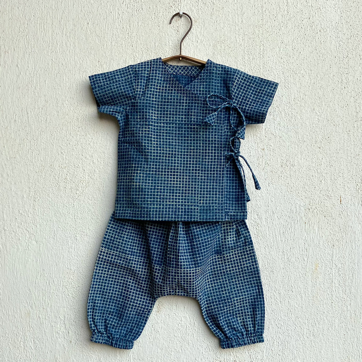 Unisex Organic Indigo Zoo Bag - Raidana And Check Angarakha + Pants