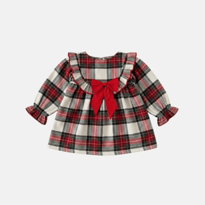 Ivory Plaid Bow Dress
