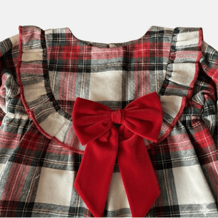 Ivory Plaid Bow Romper