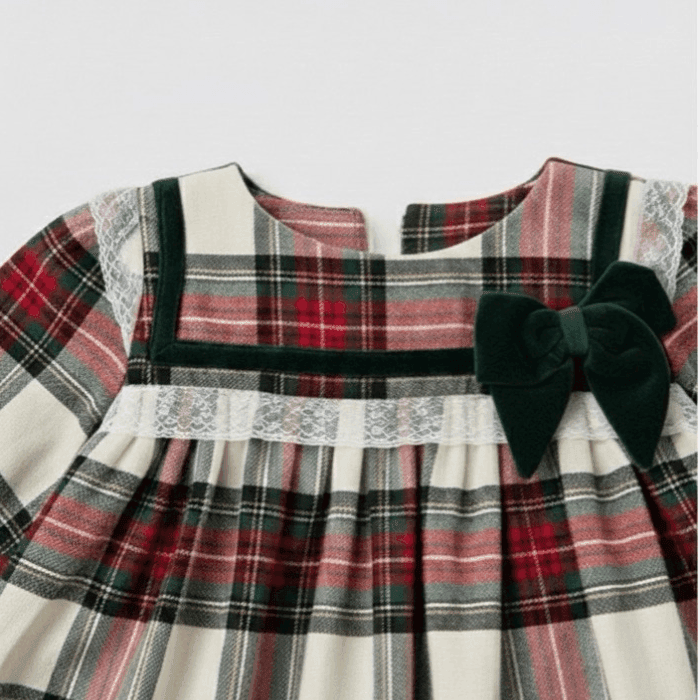 Ivory Plaid Lace Trim Romper