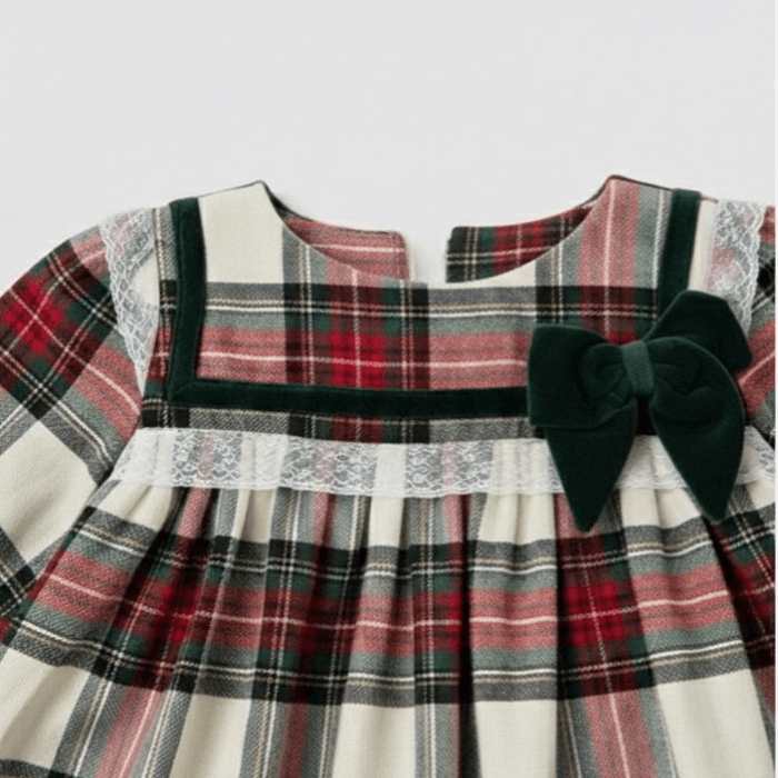 Ivory Plaid Lace Trim Romper