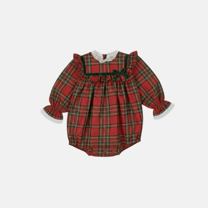 Red Tartan Lace Trim Romper