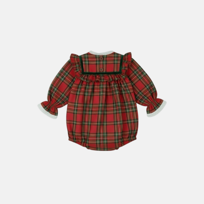 Red Tartan Lace Trim Romper