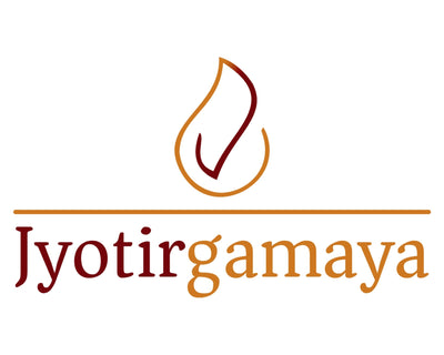 Logo of Jyotirgamaya with a stylized flame design on a white background