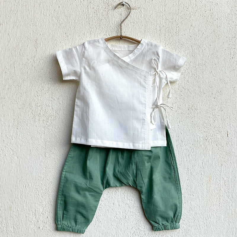 Unisex Organic Koi Bag - Koi Mint And White Angrakha + Mint Pants