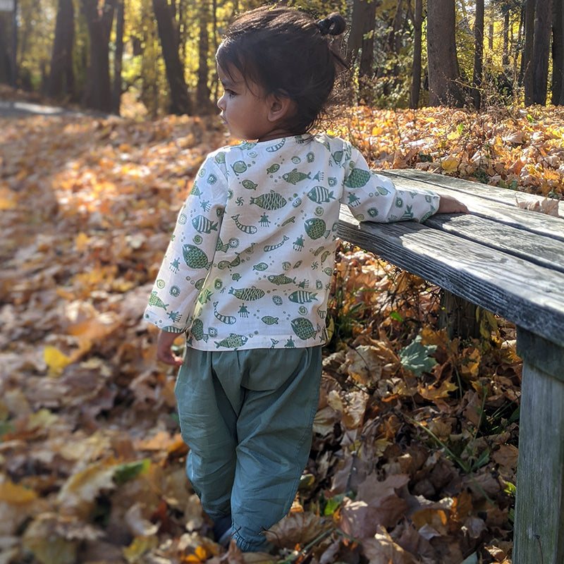 Unisex Organic Fish Print Kurta + Mints Pants