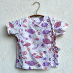 Unisex Organic Koi Peach Print  Angrakha Top With Peach Pants