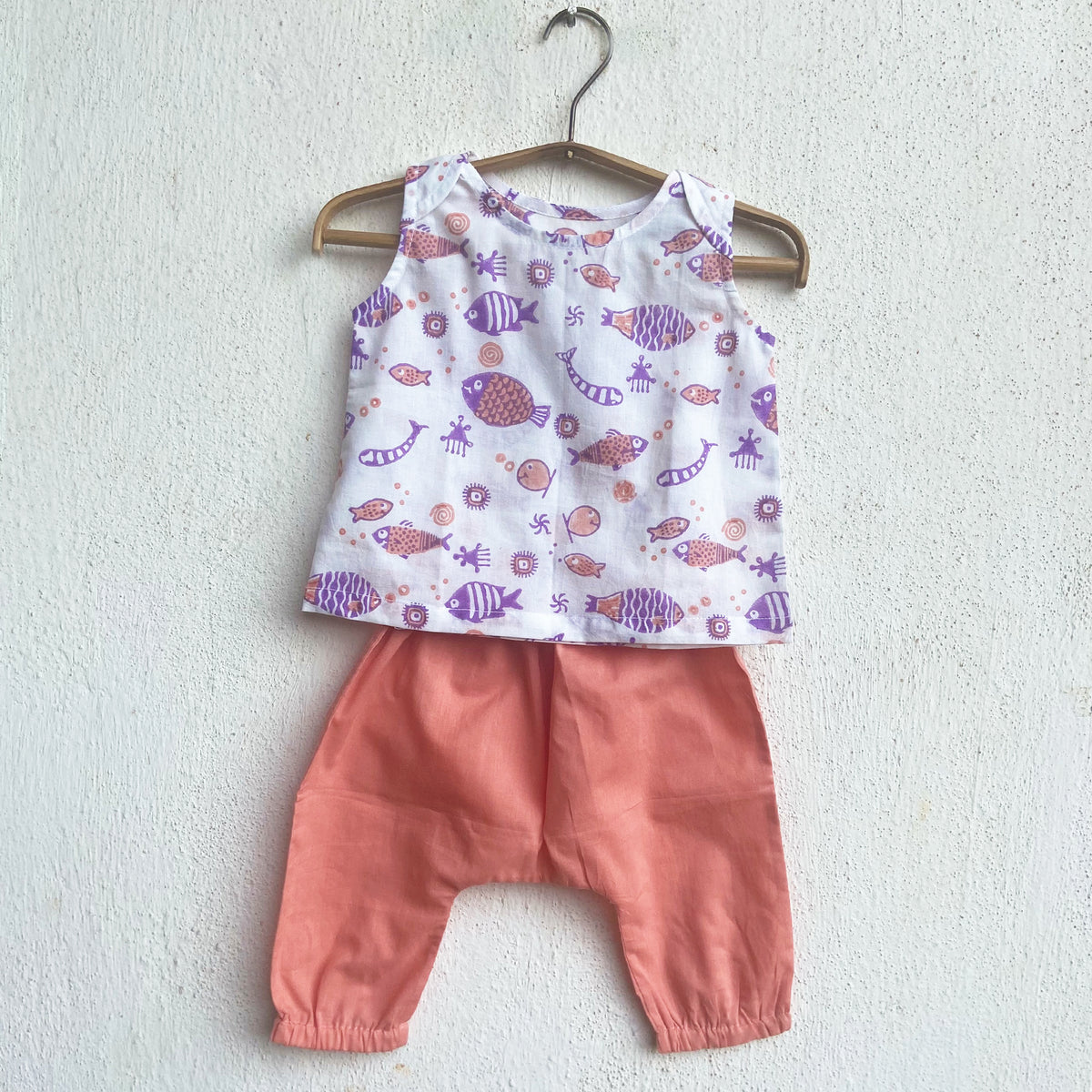 Unisex Organic Koi Peach Jhabla With Peach Pants
