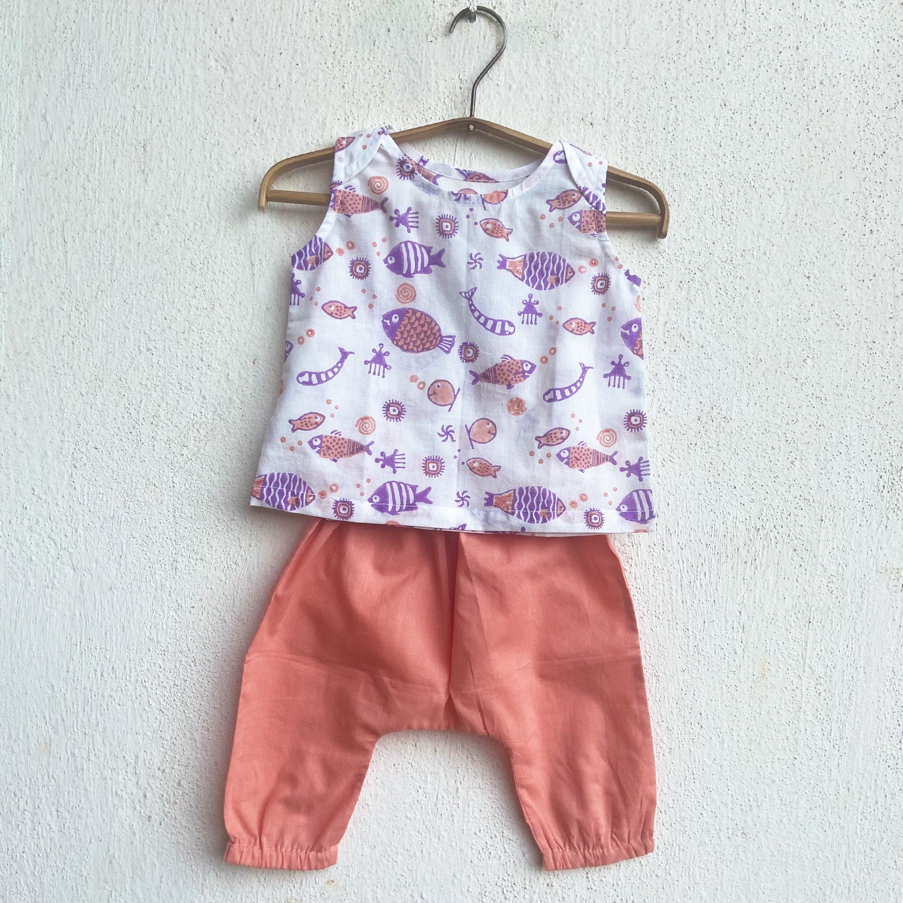 Unisex Organic Koi Peach Jhabla With Peach Pants