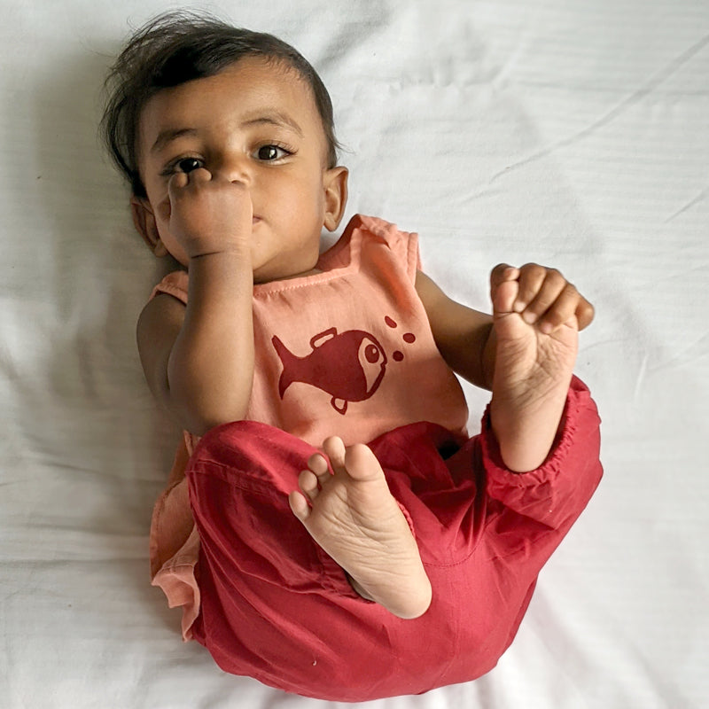 Unisex Organic Koi Peach Jhabla With Red Pants