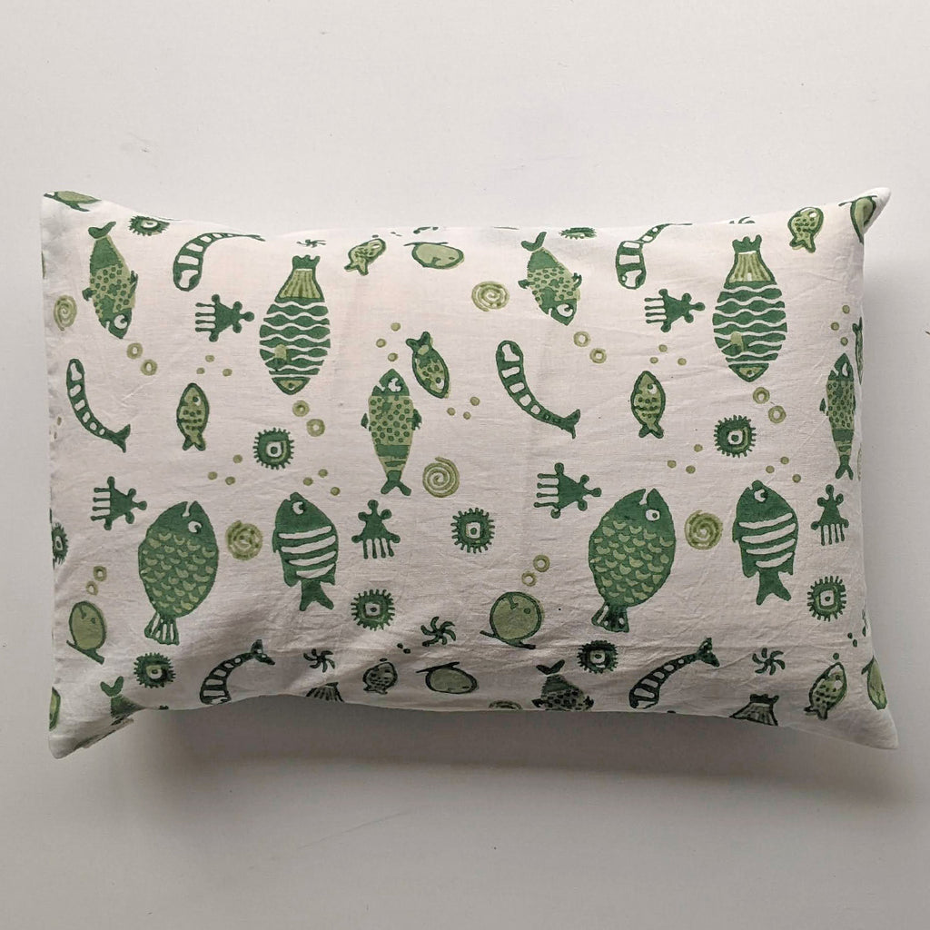 Gift Set - Organic Fish Print Kapok Pillow +  Swaddle