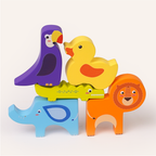 Set of colorful wooden animal toys on a white background