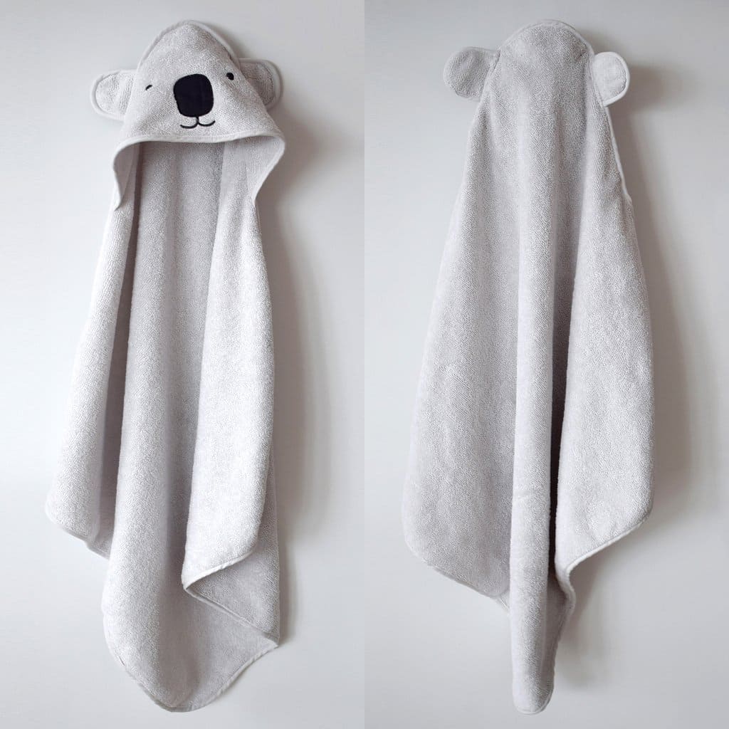 Unisex Organic Cotton Hooded Towel, 0-18months – Koala Bear-Grey