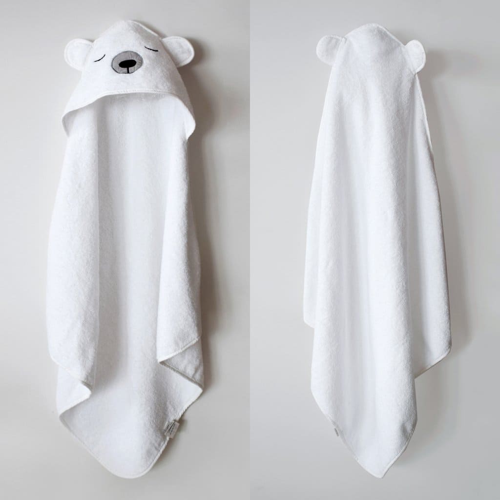 Unisex Organic Cotton Hooded Towel, 0-18months –Polar Bear-White