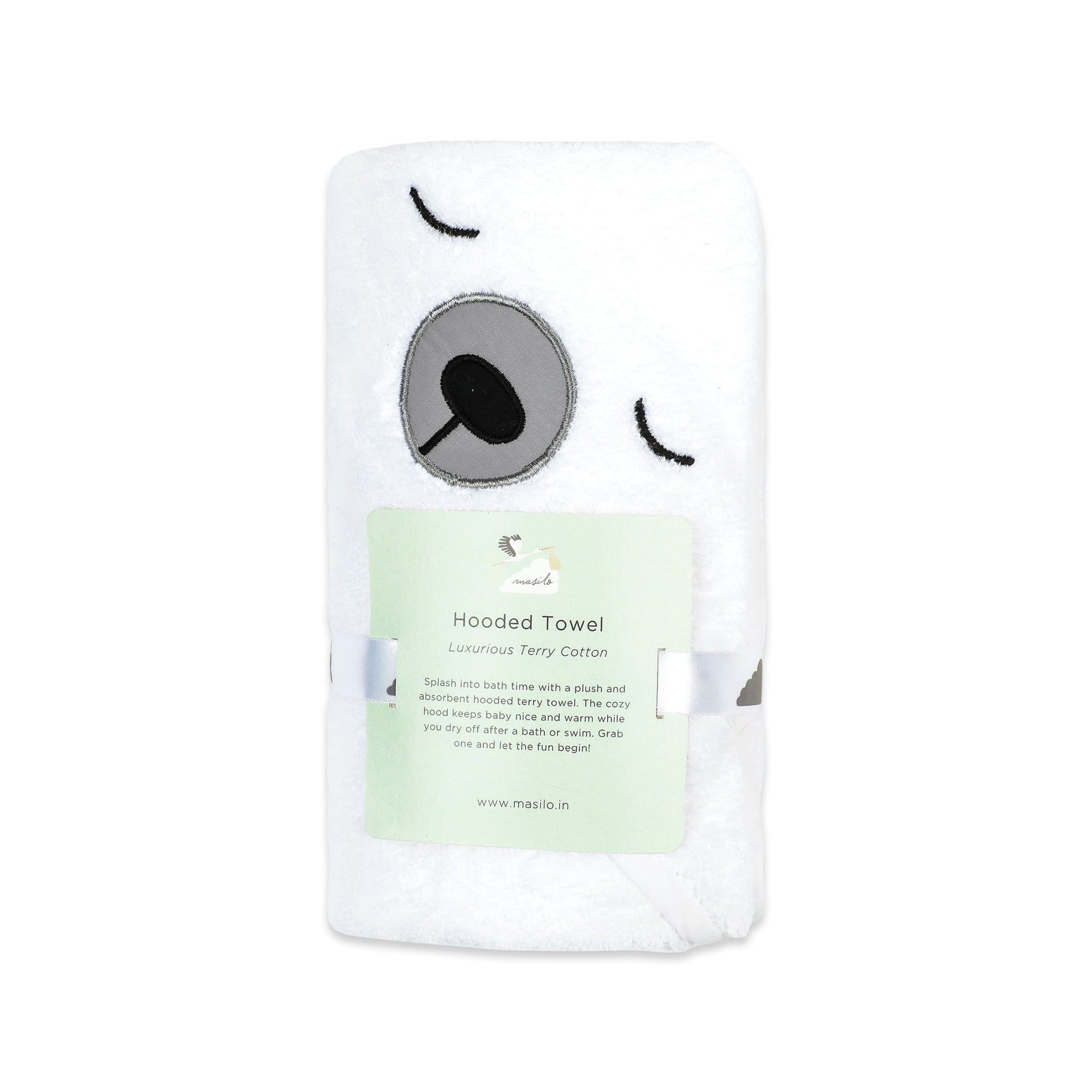 Unisex Organic Cotton Hooded Towel, 0-18months –Polar Bear-White