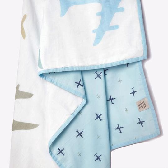 Boy Organic Cotton Dohar Blanket, 0-3 years - Dream Wings - Blue