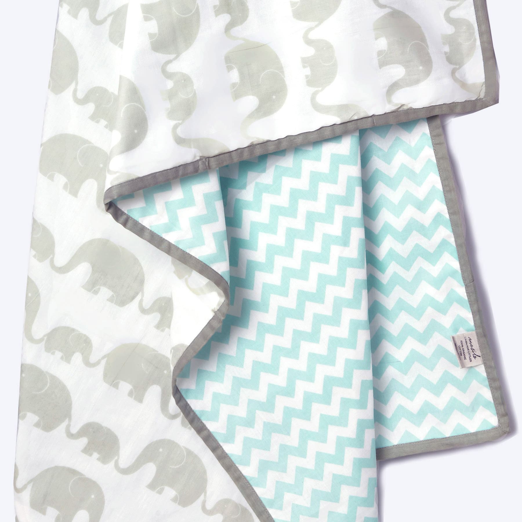 Unisex Organic Cotton Dohar Blanket, 0-3 years - Elephant Parade-Grey