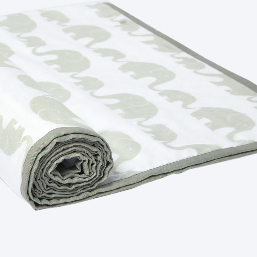 Unisex Organic Cotton Dohar Blanket, 0-3 years - Elephant Parade-Grey