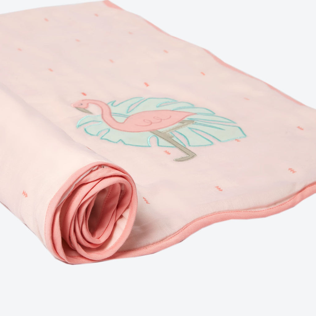 Girl Organic Cotton Dohar Blanket, 0-3 years - Flamingo - Pink