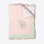 Girl Organic Cotton Dohar Blanket, 0-3 years - Hello Flamingo-Pink