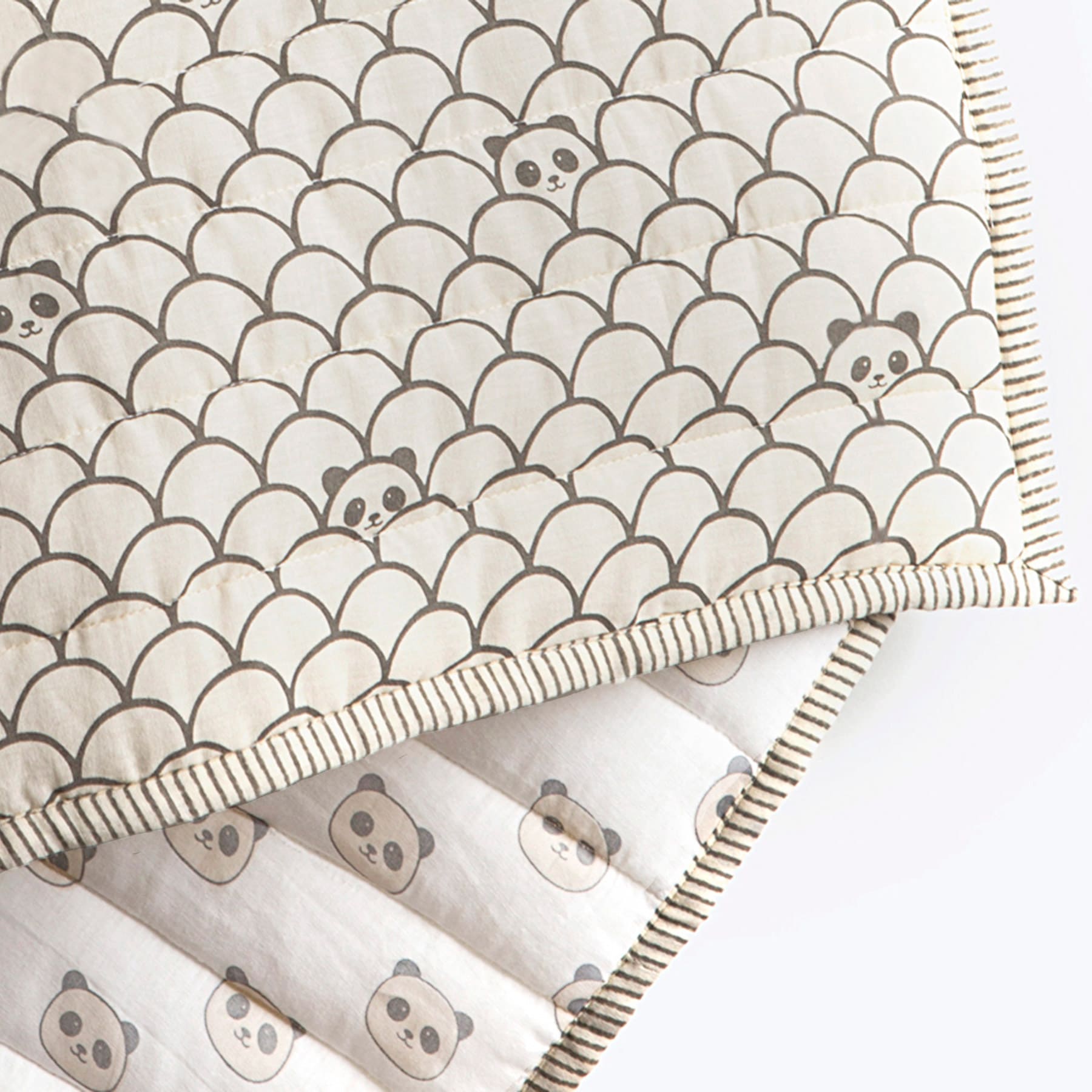 Boy Organic Cotton Quilt Blanket, 0-3 years - Peekaboo Panda - Black