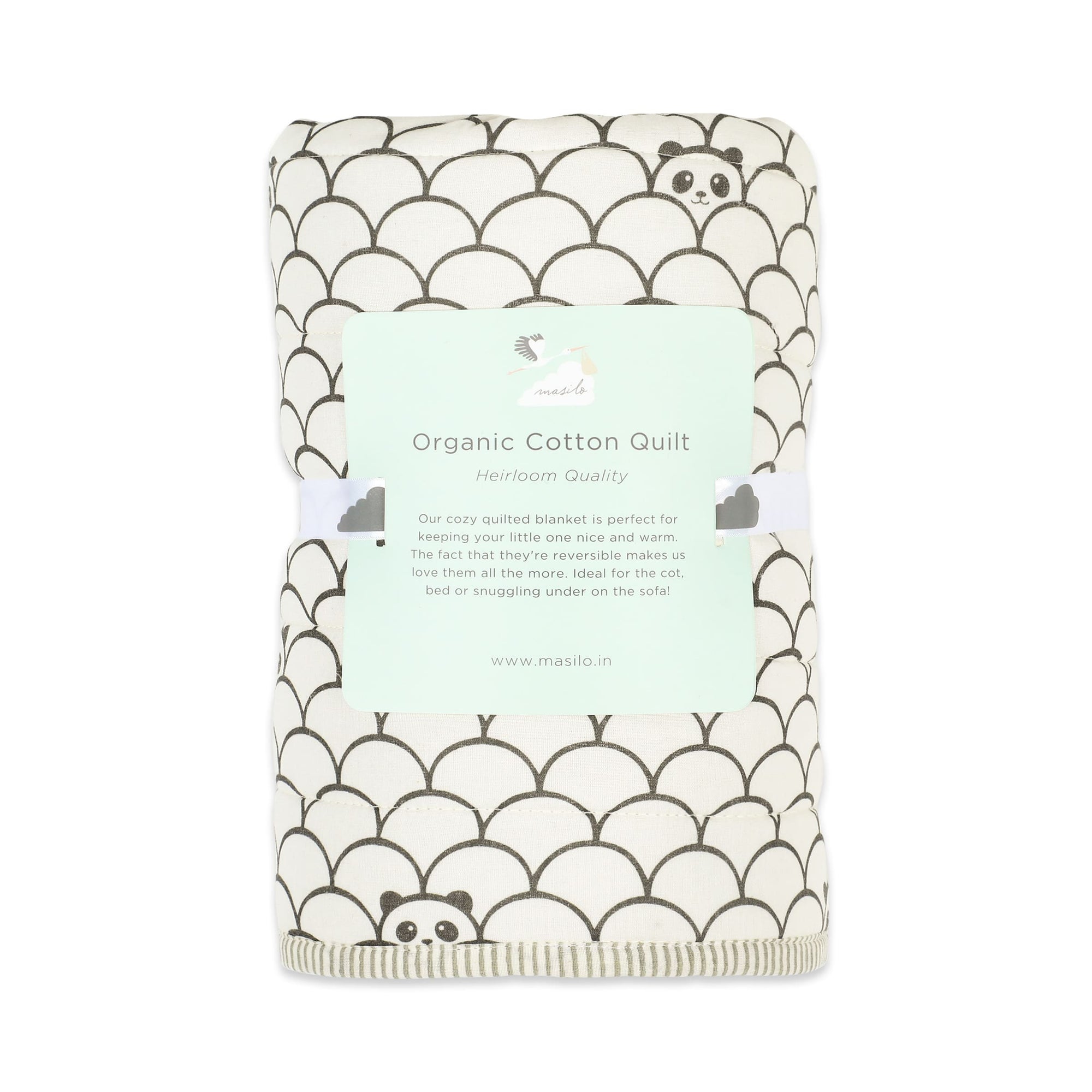 Boy Organic Cotton Quilt Blanket, 0-3 years - Peekaboo Panda - Black