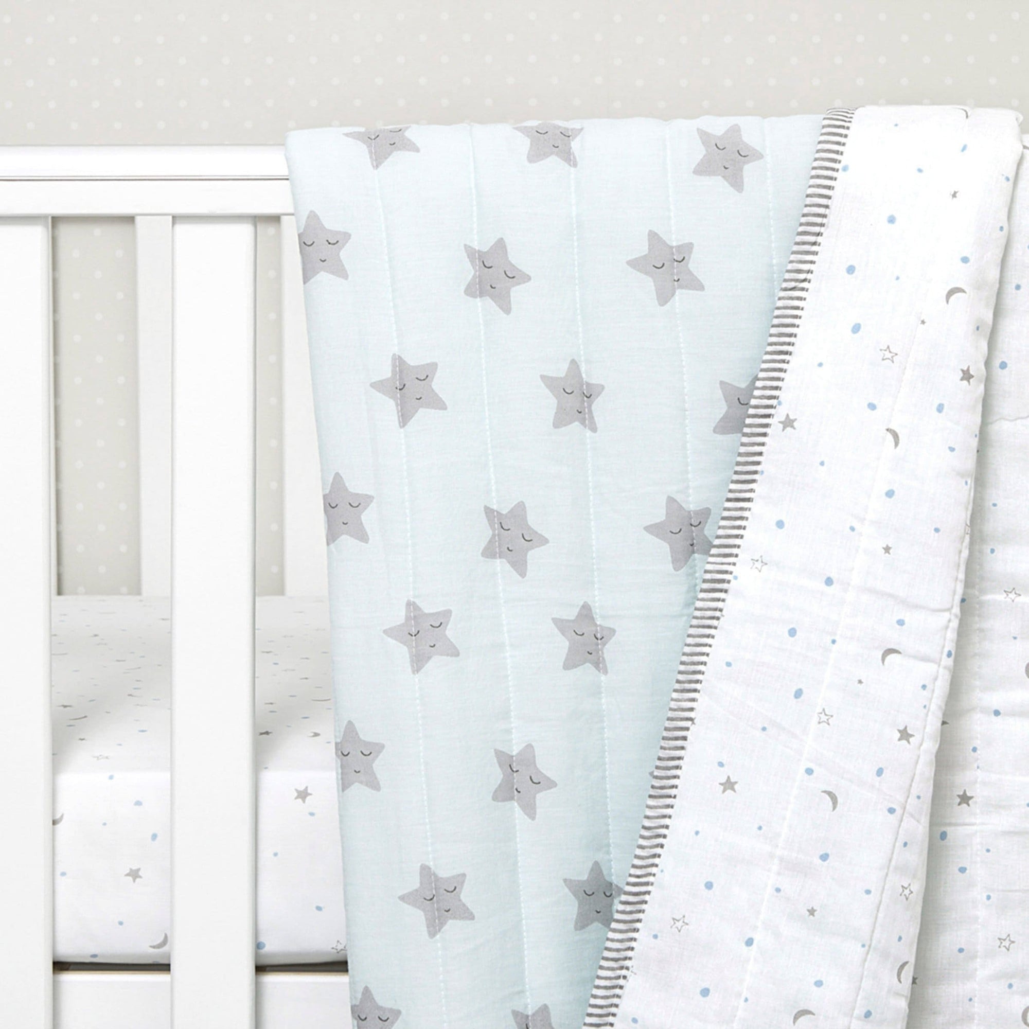Boy Organic Cotton Dohar Blanket, 0-3 years - Sleepy Star - Blue