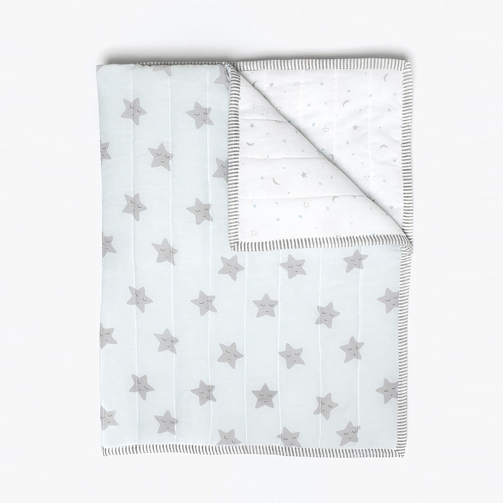 Boy Organic Cotton Dohar Blanket, 0-3 years - Sleepy Star - Blue