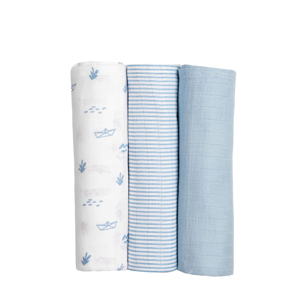 Boy Organic Cotton Muslin Swaddles, 0-1years-Sea Breeze-Blue